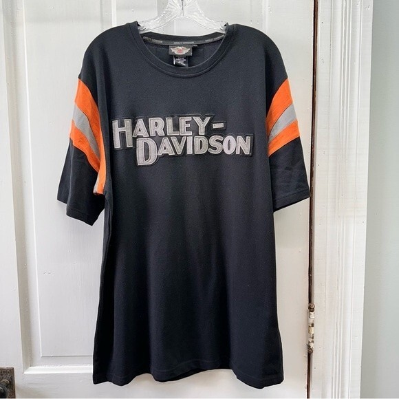 Harley Davidson Motorcycles short sleeve t shirt men's large black orange - Picture 2 of 4